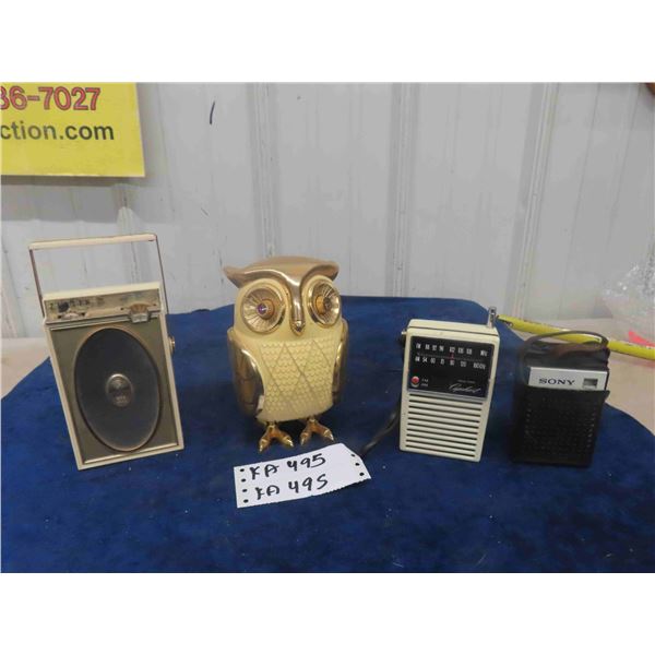 4 Transistor Radios ; Owl- Made in Japan, Zenith, Sony, Capehart