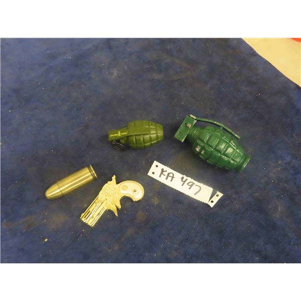 4 Lighters ; 2 Grenade, 1 Pistol, 1 Bullet