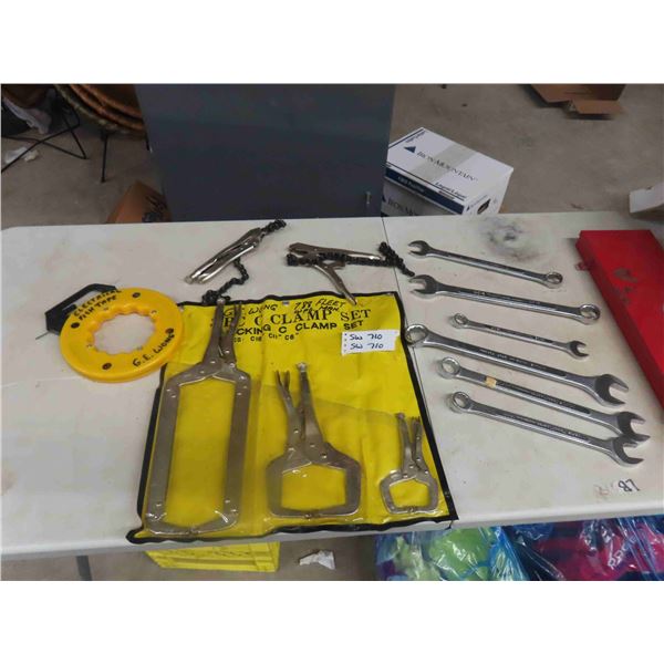 6 Wrenches - 1" + Up, C-Clamps, Chain Clamp, Fish Tape