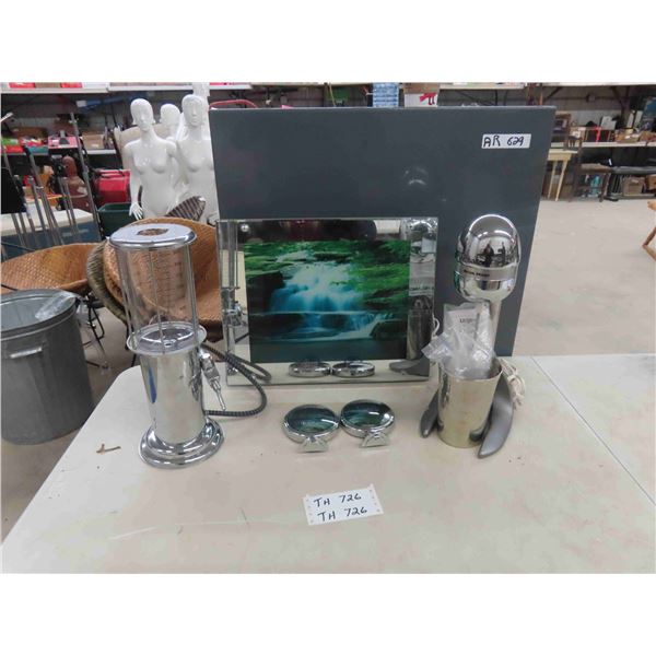 Mirrored Motion Picture, Salton Drink Mixer + Gas Pump Liquor Dispenser