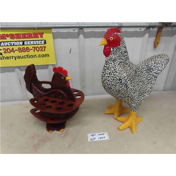 Wood Pysanky / Egg Holder Chicken 14  Tall Paper Mache Hen 21  Tall