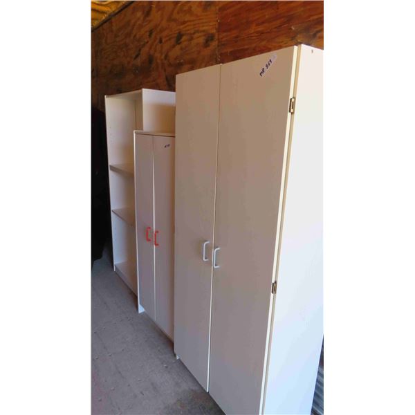 3 Cabinets with Shelving ; Open 12  x 32  x 71 , 2 Door 15  x 24  x 60 , 2 Door 