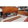 Image 1 : Wooden Headboard + Footboard with Wooden Rails with Carved Décor 66" Wide