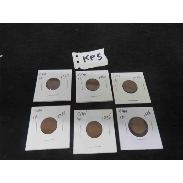 (6) Canada Small Cents 1927, 1928, 1932, 1933, 1935,