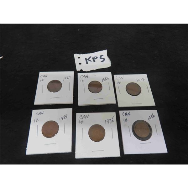 (6) Canada Small Cents 1927, 1928, 1932, 1933, 1935, 