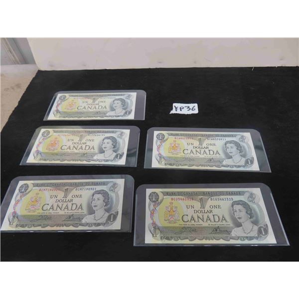 (5) 1973 Canada Uncirculated $1 Bills 