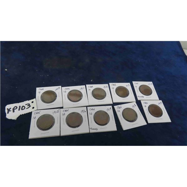 (10) Canada Large Cents 1909, 1911, 1912, 1913, 1914, 1915,