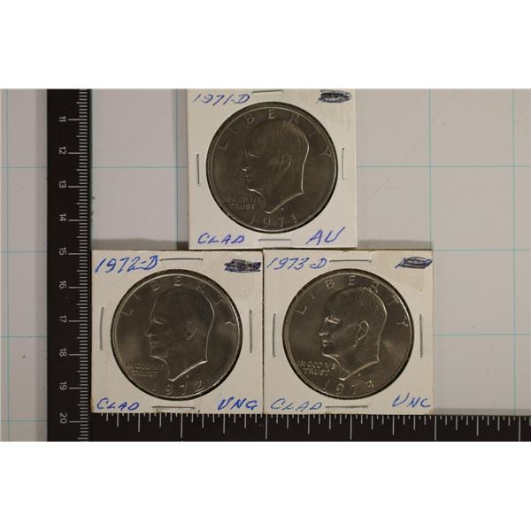 1971-D, 1972-D & 1973-D IKE DOLLARS. UNC