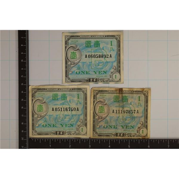 3 SERIES 100 JAPANESE 1 YEN MILITARY PAYMENT CERTS