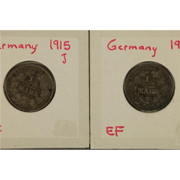 1915-J VF& 1917-A EFGERMAN SILVER 1/2 MARKS