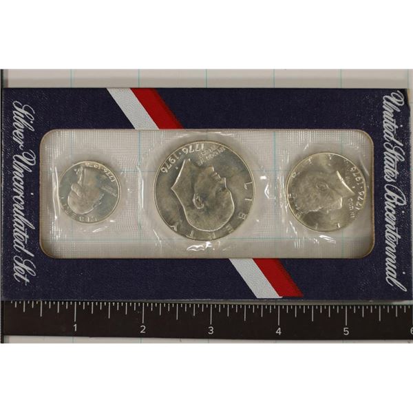 1976 US SILVER 3 COIN BICENTENNIAL SET. NO OUTER