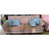 Image 1 : FABRIC COUCH WITH STUD ACCENTS AND THROW PILLOWS