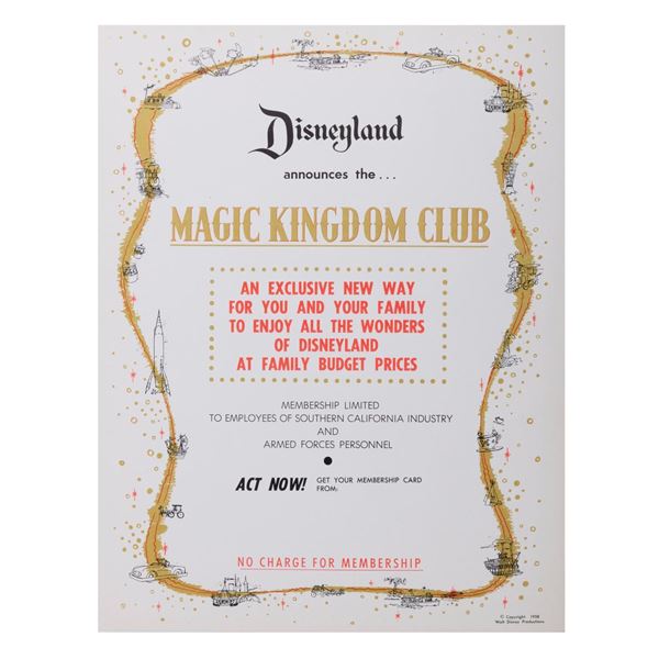 An Original 1958 Magic Kingdom Club Flier.