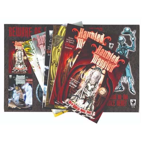 A Set of Haunted Mansion Comics, Poster and Card.