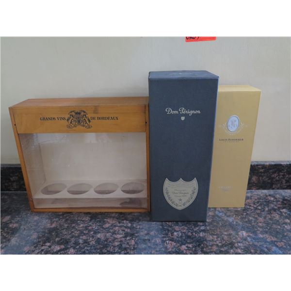 Qty 3 Wine & Liquor Boxes: Grand Vins de Bordeaux, Dom Perignon & Cristal (empty)