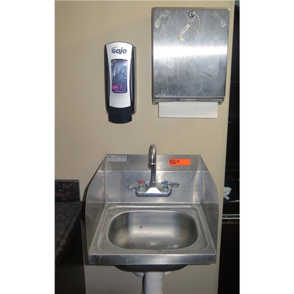 Atlanta Culinary Equipment Wall-Mount Sink w/ Attached Paper Towel & Soap Dispenser