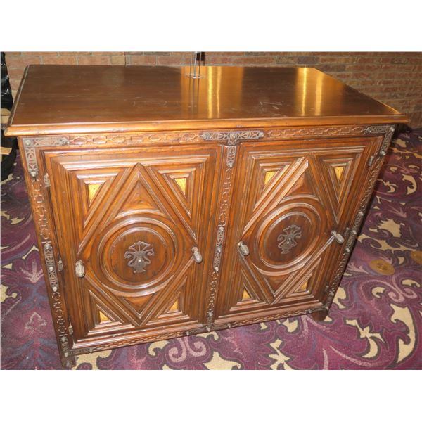 Alfonso Marina Wooden Cabinet w/ 2 Carved Doors & Inside Shelves 50"x26"x41"H