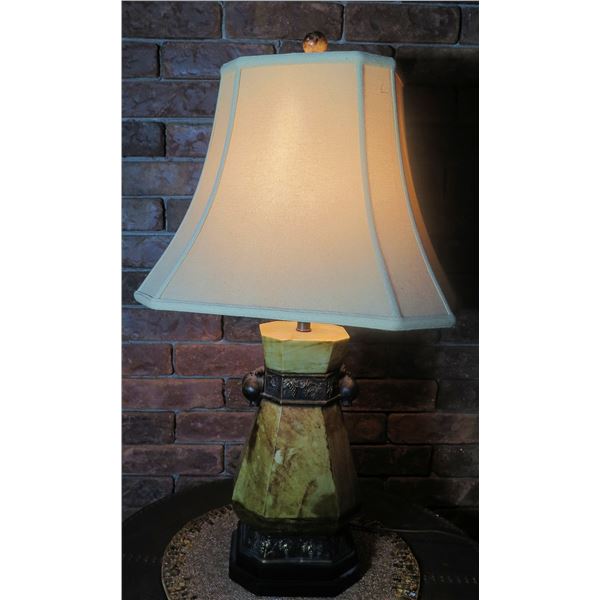 Stone Table Lamp (Heavy) w/ Grape Design & White Shade (mat not included)