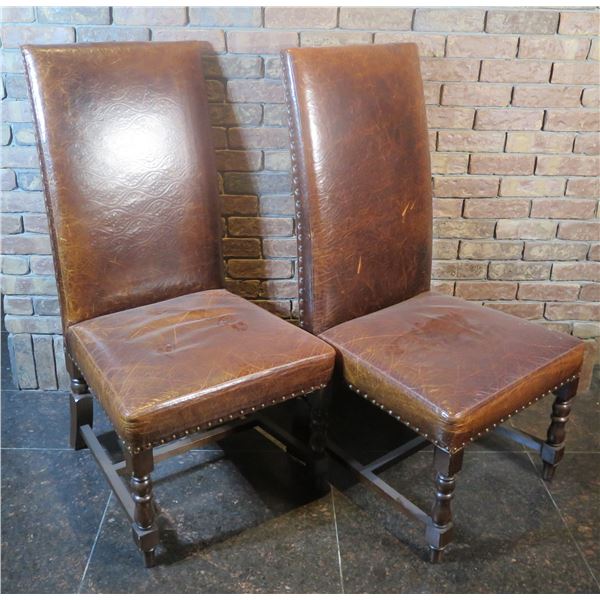 Qty 2 Warisan High-Back Chairs w/ Padded Seats & Backs  19 x22 x46 H