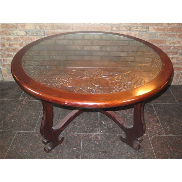 Warisan Round Carved Wooden Table 48"dia, 28"H