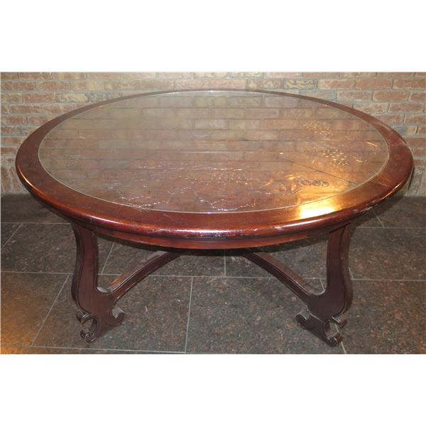 Warisan Round Carved Wooden Table 60 dia, 28 H