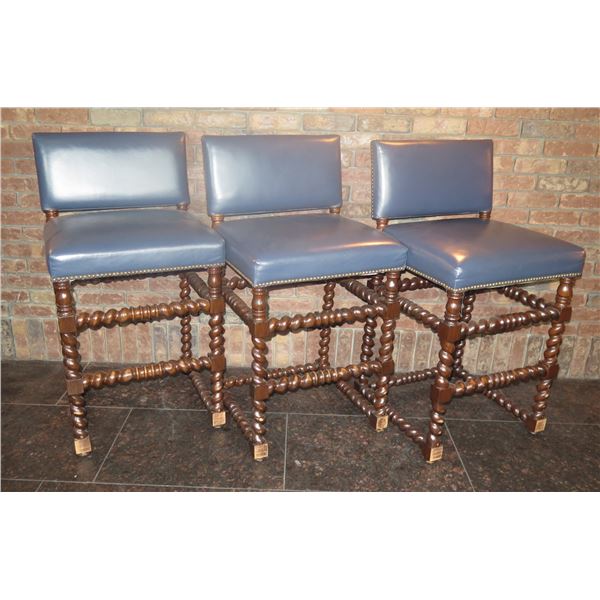 Qty 3 Warisan Wooden Upholstered Bar Stools 19"x21"x41"H