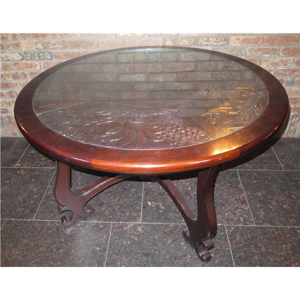 Warisan Round Carved Wooden Table 48 dia, 28 H