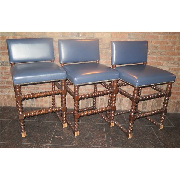 Qty 3 Warisan Wooden Upholstered Bar Stools 19 x21 x41 H