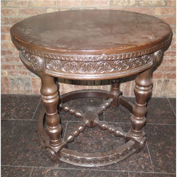 Round Carved Wooden Table 36"dia, 32"H