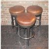 Image 1 : Qty 3 Wooden Upholstered Round Stools 16"dia, 29"H