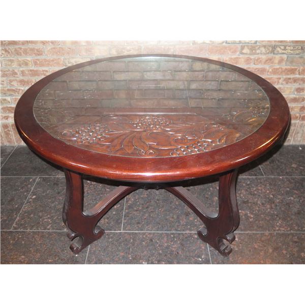 Warisan Round Carved Wooden Table 48 dia, 28 H