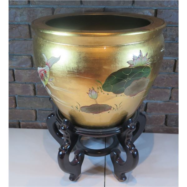 Decorative Plant Pot w/ Koi Motif on Stand 16 dia, 22 H (total)