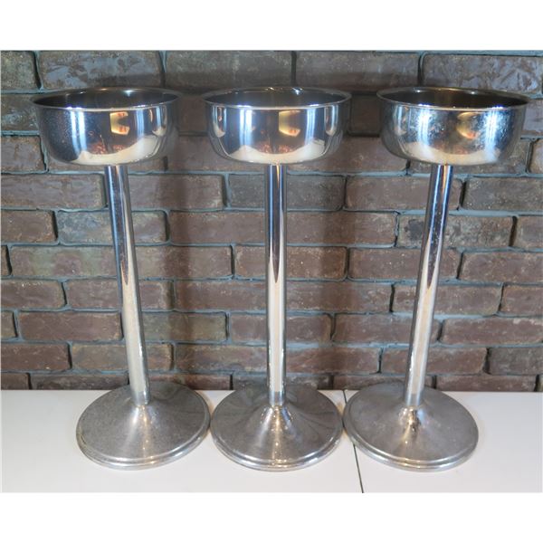 Qty 3 Sambonet Italy Wine Chiller Buckets on Pedestal Stands 9" dia, 24"H