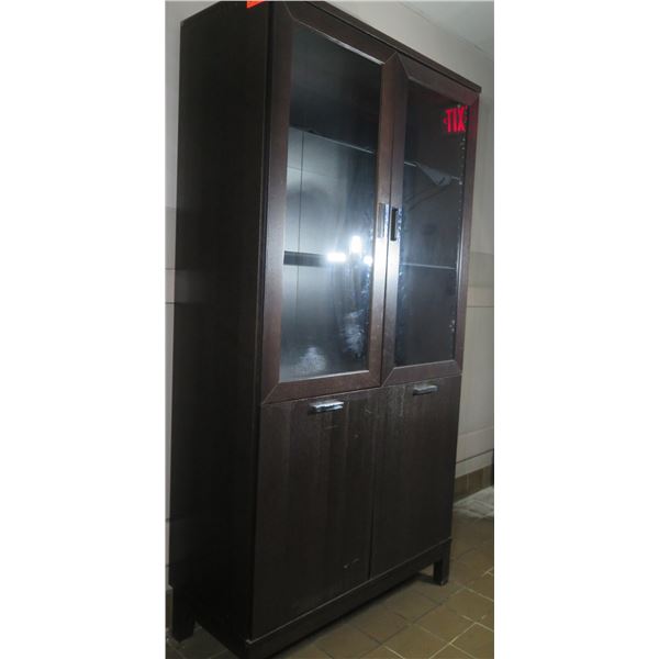 Wooden Display Cabinet w/ Glass Doors & Undershelves 35"x18"x74"H