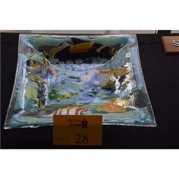 PEGGY KARR FUSED GLASS TROPICAL FISH SQUARE PLATE (DOES NOT INCLUDE STAND)