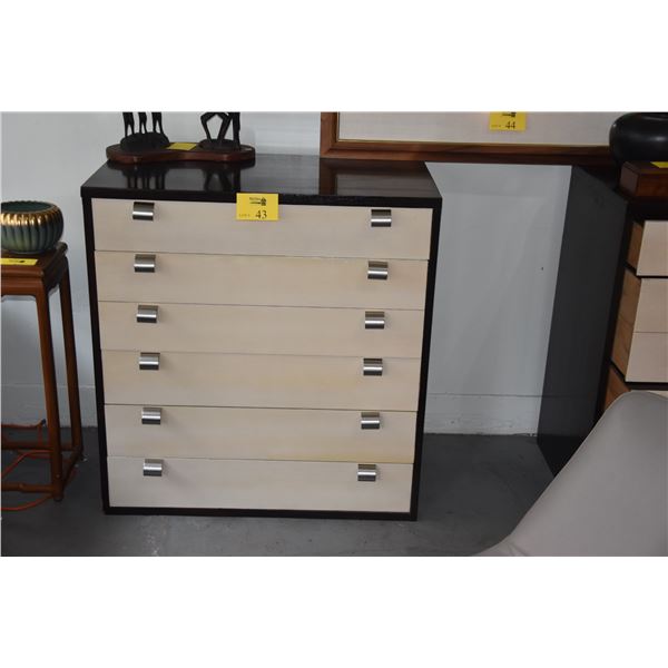 MID-CENTURY DRESSER, HARDWOOD SURROUNDS W/PAINTED DRAWERS & ORIGINAL HARDWARE