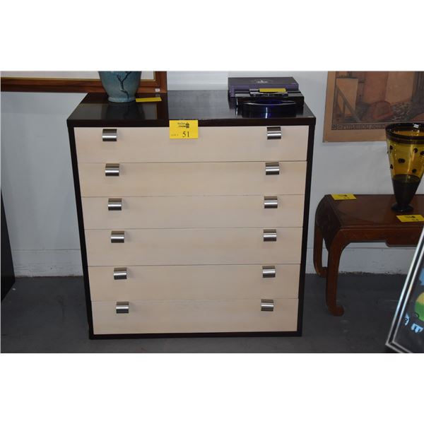 MID-CENTURY DRESSER, HARDWOOD SURROUNDS W/PAINTED DRAWERS & ORIGINAL HARDWARE