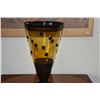 Image 2 : 14 1/4" AMBER W/BLACK DETAILS ART GLASS VASE; SIGNED RICK MILLS 1986