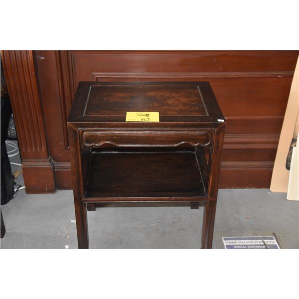 VINTAGE CHINESE HARDWOOD SIDE TABLE W/1 SHELF