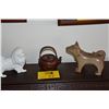 Image 1 : JAPANESE WHITE PORCELAIN DOG FIGURES (1 STAMPED) & TEA POT (3 PCS)
