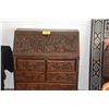 Image 1 : HIGHLY CARVED CHINESE DROP FRONT DESK W/5 DRAWERS