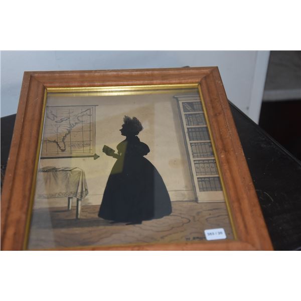 FRAMED DRAWING, FEMALE SILHOUETTE; SIGNED W. BROWN NY (10 1/4" X 13")