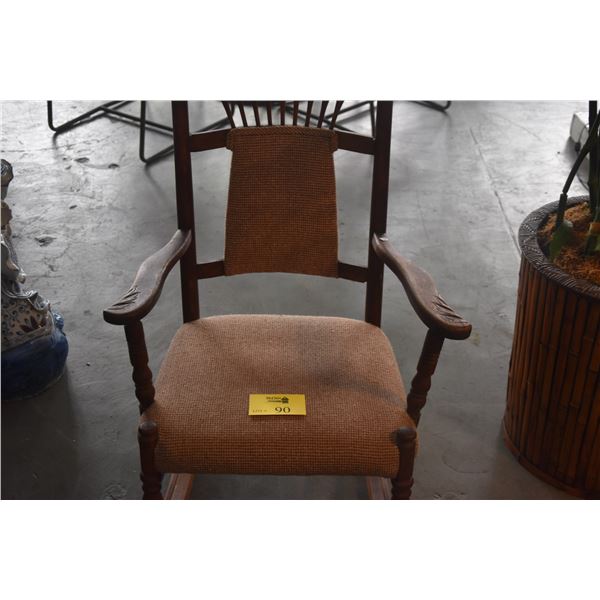 ANTIQUE OAK ROCKING CHAIR W/UPHOLSTERED SEAT