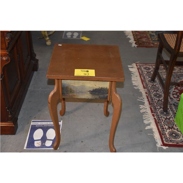 VINTAGE SIDE TABLE W/PAINTED LANDSCAPE SCENES (16" X 16" X 22")