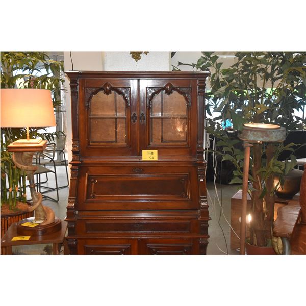 ANTIQUE AMERICAN 19TH CENTURY EASTLAKE STYLE MAHOGANY SECRETARY W/A SMALL BOOKCASE, A DROP FRONT ENC