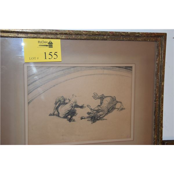 FRAMED TOULOUSE LAUTREC PRINT, RODEO CLOWN (21 1/2  X 17 1/2 )