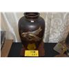 Image 1 : ANTIQUE JAPANESE BRONZE VASE W/2 SWIMMING KOI IN HIGH RELIEF; HAND SIGNED ON SIDE & CHOP MARK ON BAS