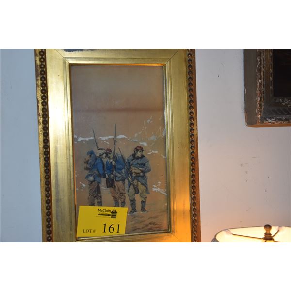 GILT FRAMED WATERCOLOR, 3 SOLDIERS; SIGNED (13 1/2" X 20")