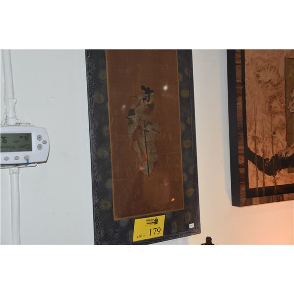 FRAMED JAPANESE SCROLL PAINTING, DANCING FIGURE (14 3/4  X 32 )