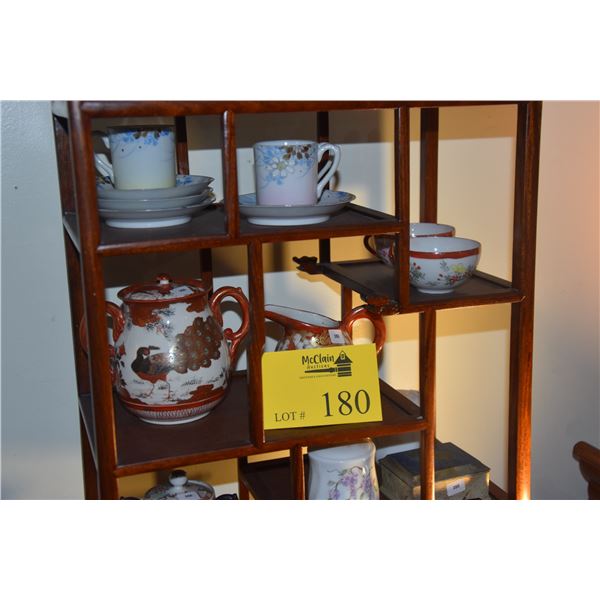 MIXED LOT: ASSORTED TEA CUPS & SAUCERS, CREAMER & SUGAR, CHOPSTICK RESTS & SILVER BOX (MADE IN OCCUP